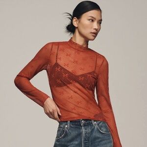 Anthropologie NWT | Maeve Bow Lace Turtleneck Top in Red | XXS